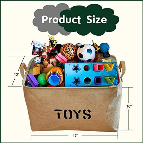 Toy Box ,Large Toy Organizer Boxes ,Jute Storage Bin ,Storage Basket - for organizing Kids Toys, Baby Clothing, Children Books,Nursery, Playroom, Gift Baskets-17 x 13 x 10 inches