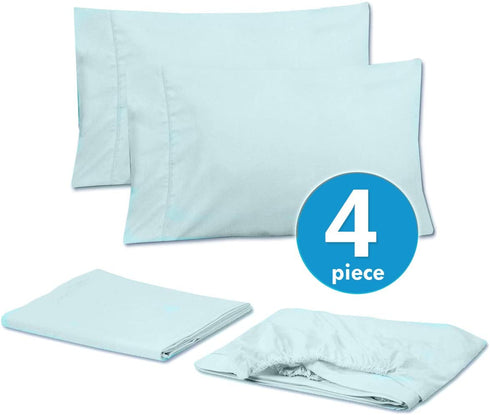 Twin Size Bed Sheets - 4 Piece 1500 Thread Count Fine Brushed Microfiber Deep Pocket Twin Sheet Set Bedding - 1 EXTRA PILLOW CASES, GREAT VALUE, Twin, Aqua