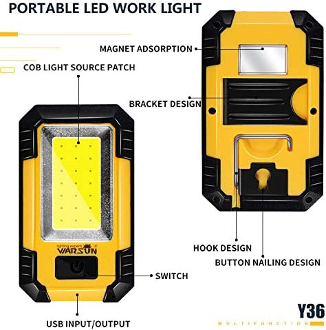 WARSUN Led Work Lights Rechargeable Magnetic Mechanic Light Portable Worklight for Camping Car Repairing 30w 1200 High Lumens Bright Yellow