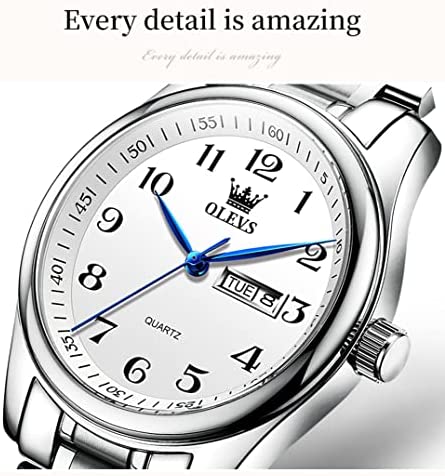 OLEVS Women Watches Gold Silver Stainless Steel Waterproof Analog Large Easy Reader Day Date Watches