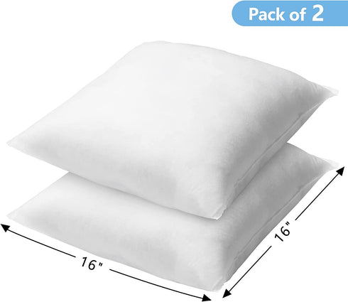 Throw Pillow Inserts - 16 x 16 Inches Decorative Pillows Inserts Set of 2, Premium Hypoallergenic Couch Pillows, Throw Pillows for Couch Bed Sofa - White
