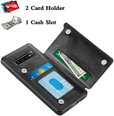 HianDier Wallet Case for Galaxy S10 Plus Slim Protective Case with Credit Card Slot Holder for Men Flip Folio Soft PU Leather Magnetic Closure Cover Case for Samsung Galaxy S10 Plus 6.4 Inches, Black