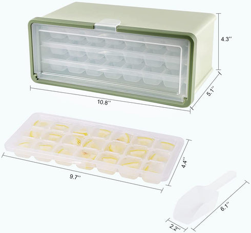 LOBKIN Ice Cube Trays with Lid and Bin, 3 Pack Plastic Ice Cube Tray Molds, Easy-Release 63 Mini Nugget Ice Cube Maker for Freezer, Ice Cube Bucket with Locking Lid and Scoop - BPA Free