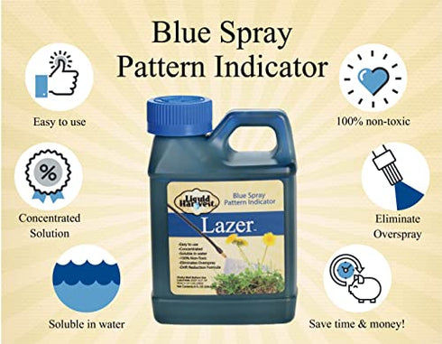 Liquid Harvest Lazer Blue Concentrated Spray Pattern Indicator 8 Ounces Perfect Weed Spray Dye, Herbicide Dye, Fertilizer Marking Dye, Turf Mark and Blue Herbicide Marker