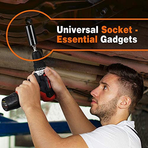 Universal Socket Tool Gift for Men, Super Grip Socket Set Fits Standard 1/4''-3/4'' with Multi-Function Power Drill Adapter, Christmas Stocking Stuffers for Men Him Dad Husband Boyfriend Her (Black*1)
