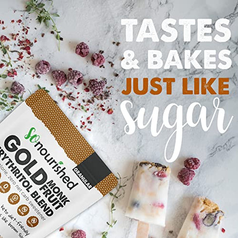 GOLD - Brown Sugar Alternative Substitute 1:1 Sugar Replacement - Monk Fruit Erythritol Sweetener for Low Carb Dieters and Diabetics - No Calorie Sweetener, Non-GMO (1 Pound)