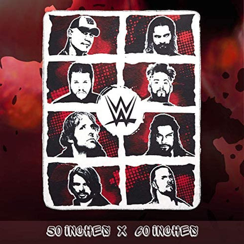 Silver Buffalo Unisex WWE Superstar Grid Ink Fleece Throw Red and Black 50-in. x 60-in. One Size