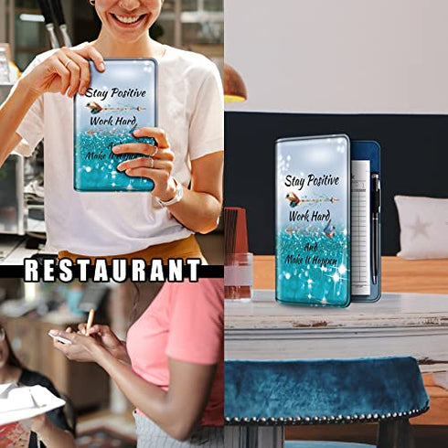 Server Book Organizer with Zipper Pocket, Aatacas PU Leather Restaurant Guest Check Presenters Card Holder for Waitress, Waiter, Bartender, With A Pen