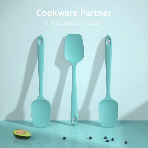 U-Taste Silicone Spoon Spatula Set, 600ºF High Heat Resistant BPA-Free Flexible Rubber Scraper, Cooking Mixing Baking Kitchen Utensils Set of 3 (Aqua Sky)