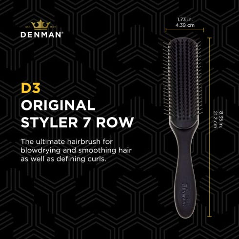 Denman Original Styler, 7 Row for Detangling, Blow-drying, Styling & Smoothing the Hair, All Black D3