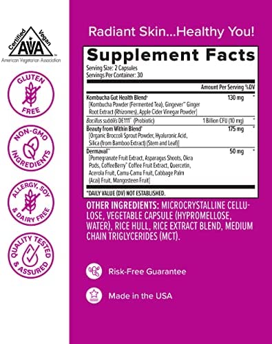 Zenwise Probiotics + Beauty from Within – Vegan Natural Collagen Support, Hyaluronic Acid Fine Line and Wrinkle Repair, Digestive Health for Women – 60 Capsules