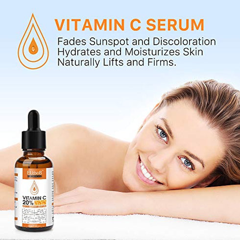 Premium 20% Vitamin C Serum For Face with Hyaluronic Acid, Retinol & Amino Acids - Boost Skin Collagen, Brighten Hydrate & Plump Skin, Anti Aging & Wrinkle Facial Serum