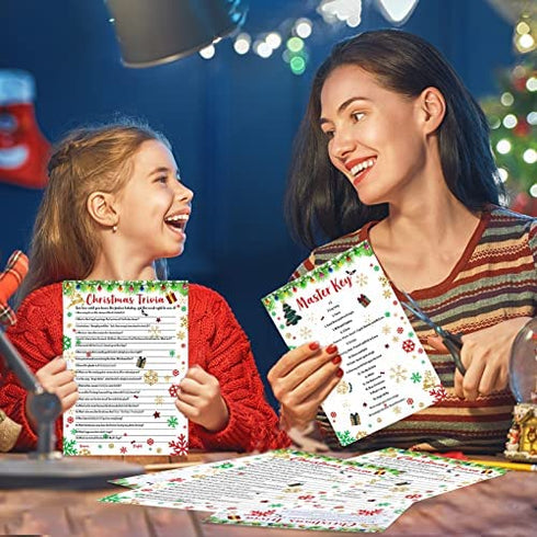 55 Pieces Christmas Trivia Game Xmas Themed Party Holiday Guessing Activity Party Games Annual Festive Party Decorations Card Board Games Party Supplies for Teens Adults Families Friends