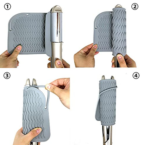 Flat Iron Travel Mat, Curling Iron Counter Protector with Heat Resistant Glove for Curling Irons, Hair Straightener, Flat Irons and Hair Styling Tools, 9” x 6.5”, Gray by Lessmon