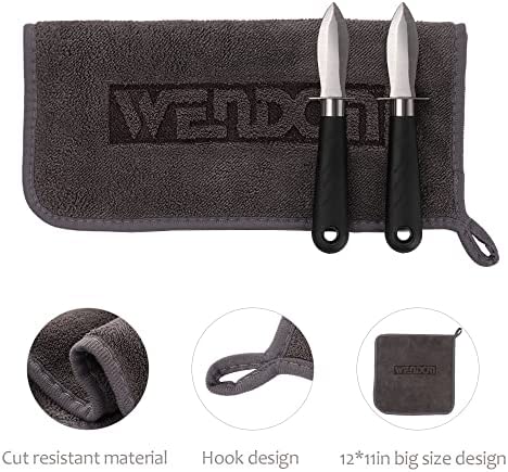 WENDOM Oyster Knife Shucker Set Oyster Shucking Knife and Gloves Cut Resistant Level 5 Protection Seafood Opener Kit Tools Gift(2knifes+1Glove+1Cloth)