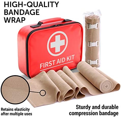 Premium Elastic Bandage Wrap - 2 Pack + 18 Extra Clips - Wide (6 inch) Compression Bandage - Stretches up to 15ft in Length