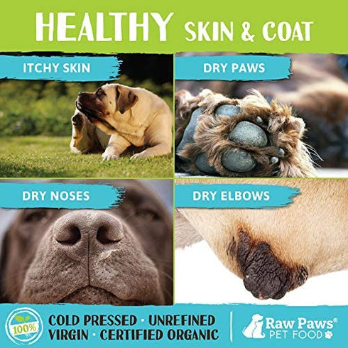 Raw Paws Organic Coconut Oil for Dogs & Cats, 8-oz - Treatment for Itchy Skin, Dry Nose, Paws, Elbows, Hot Spot Lotion for Dogs, Natural Hairball Remedy for Dogs & Cats