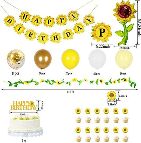 105 PCS Sunflower Birthday Decorations Sunflower Party Supplies, Sunflower Banner, Artificial Sunflower Garland, Sunflower Cake Toppers,Sunflower Balloons for Birthday Party Wedding Baby Shower Decor