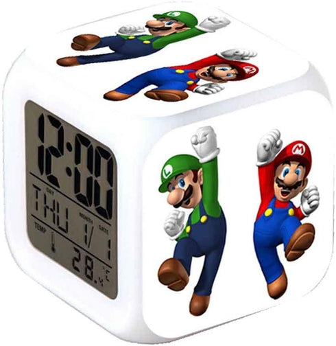 ASLNSONG Super Mario Bros Color Change Digital Alarm Clock 7 Colors Change Digital Alarm Clock with Time, Temperature, Alarm, Date (A)
