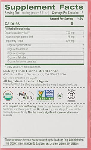 Traditional Medicinals Organic Pregnancy Tea Raspberry Leaf Herbal Tea, Supports Healthy Pregnancy, (Pack of 1) - 16 Tea Bags