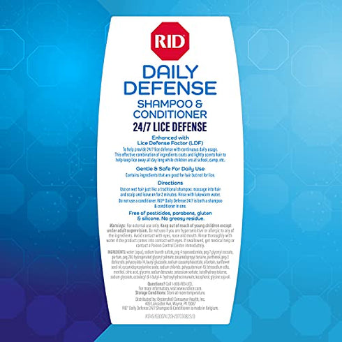 RID Daily Defense Lice Shampoo & Conditioner, Used Daily Provides 24/7 Defense Against Head Lice, 100% Effective, 10.1 Ounce