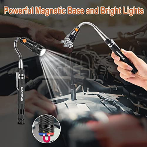Gifts for Men Telescoping Flexible Magnetic Pickup Tool With 3 Super Bright Led Lights, Valentine's Day Gifts for Husband, Handy Men or Women for Birthday, Black, 1 Pack