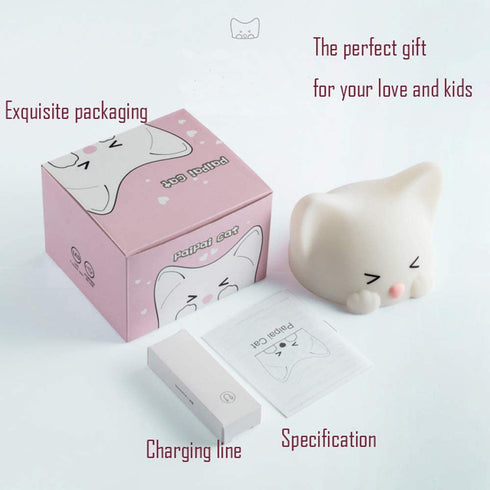 LED Kids Night Light, Cute Cat Soft Silicone Baby Nursery Lamp Living-Room Light Corridor Decor Small Night Light Halloween Christmas Holiday Lamps USB Powered Rechargeable Party Bedroom Decorations