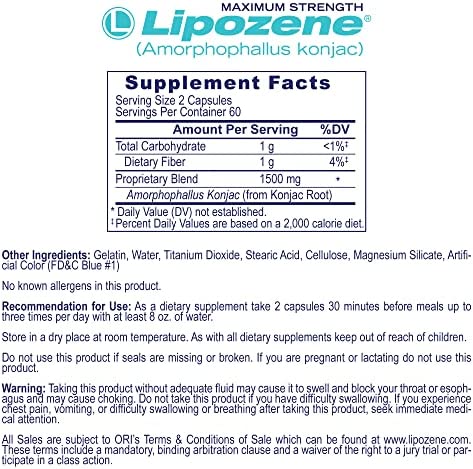 Lipozene MEGA Bottle - 120 Capsules, Making it Our Largest Size Available - Appetite Suppressant