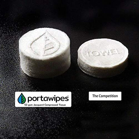 Portawipes Coin Tissues | 100 Pack with 2 Carrying Cases | Toilet Paper Tablets | Compressed Towels | Expandable Wipes | Soft & Odor Free