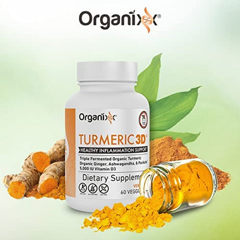 Organixx Turmeric Curcumin, Natural Inflammatory, and Immune Support, Maintain Healthy Joints, with Ginger, Ashwagandha, Vitamin D, Fermented for Maximum Bioavailability, 60 Vegetarian Capsules