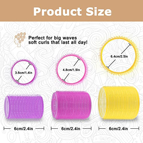 Self grip hair roller set,Hair roller set 18 pcs,Heatless hair curlers,Hair rollers for Long hair,Medium and Short hair,Hair rollers with hair roller clips and comb,Salon hairdressing curlers,DIY Hair Styles, Sungenol 3 Sizes Hair Rollers in 1 set