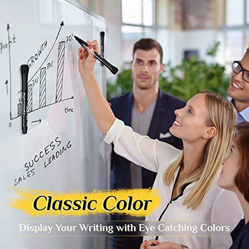 Magnetic Dry Erase Markers Fine Point - 12 Pack White board Markers with Eraser Cap for Kids, Black Low Odor Erasable Ultra Fine Tip Dry Erase Whiteboard Markers - School & Office Supplies