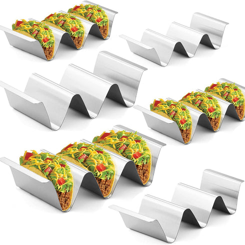 Taco Holder Stand,Set of 6 Stainless Steel Taco Tray,Stylish Taco Shell Holders, Rack Holds Up to 3 Tacos Each Keeping Shells Upright, Health Material Taco Rack by RTT -Oven,Grill and Dishwasher Safe
