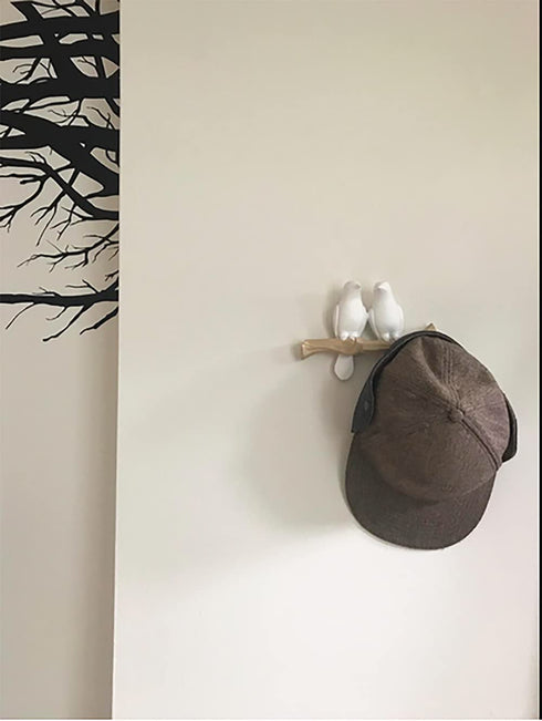 HaakLux Bird Hat Hook,Wall Hanger Decor Hooks,Mounted Resin Cast Ceramic,Tree Branch with Unique Hanging White Dove for Coat Towel Key Clothes in Bathroom Kitchen Bedroom Living Room(2 Birds)
