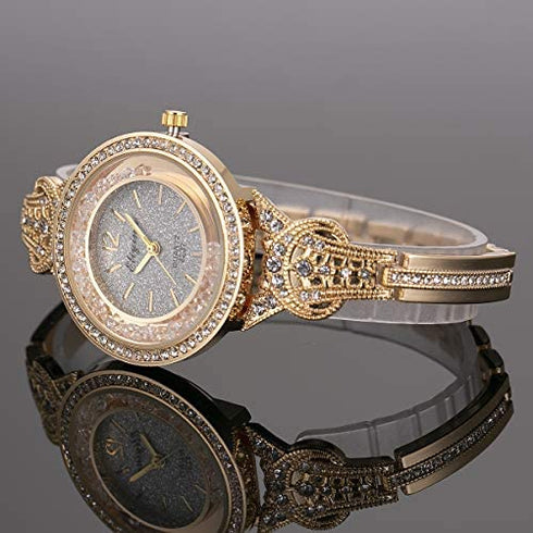 Lady Women Wrist Watch Gold Stainless Steel Crystal SIBOSUN Quartz Dress Bling Bracelet