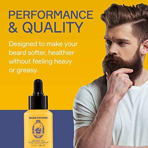 Beard Oil 1 fl oz by Seven Potions. Fragrance Free Beard Softener. Stops Beard Itch. Natural Beard Conditioning Oil. Contains Jojoba Oil (Pure Equilibrium)