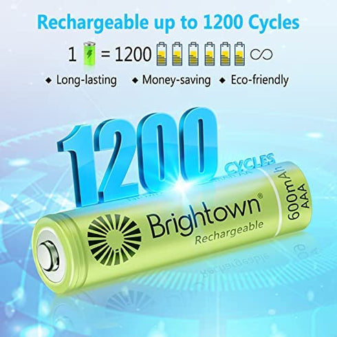 12-Pack Rechargeable AAA Batteries Pre-Charged, NiMH 1.2V 600mAh Triple A Solar Batteries for Solar Lights and Universal Household Devices, Recharge up to 1200 Cycles, UL Certified - 12 Count
