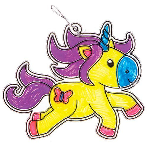 Baker Ross AR384 Unicorn Colour in Window Decorations - Pack of 8, Suncatcher Stained Glass Effect for Kids
