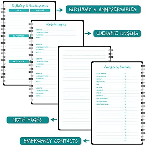 Address Book - Telephone and Address Book with Alphabetical Tabs, 5.3'' x 8.3'', Contact Book with Phone Numbers, Addresses, Birthday, Password, Anniversaries, Website Logins, Note Pages