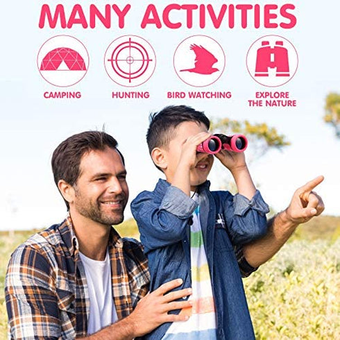 Kid Binoculars Shock Proof Toy Binoculars Set - Bird Watching - Educational Learning - Presents for Kids - Children Gifts - Boys and Girls - Outdoor Play - Hunting - Hiking - Camping Gear?Pink?