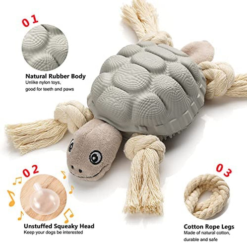 Sedioso Dog Toys, Multi-Function Dog Chew Toy for Teeth Cleaning, Dog Food Dispensing Toys for Medium, Large Dogs (Turtle, Grey)