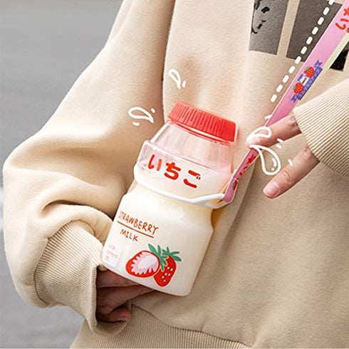 SLSNATFOUND Plastic Water Bottle Tour Drinking Bottle Yakult Shape Cute Kawaii Milk Carton Shaker Bottle for Kids/Girl/Adult Glass(480ml) (Peach)