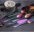 Rainbow Serving Spoons Set 6 Pieces, Serving Utensils Set Include Cake Server Slotted Spoon Serving Spoon Serving Fork Ladle Butter Knife Spreader Serving Set Dishwasher Safe