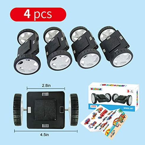 MAGBLOCK 4 Pieces Wheels Set, Compatible with Other Brands of Standard Size Square Shape with Hole Magnetic Blocks, are not Suitable to Magnetic Tile Without Hole, Wheels Bases for Kids/Toddler Toys