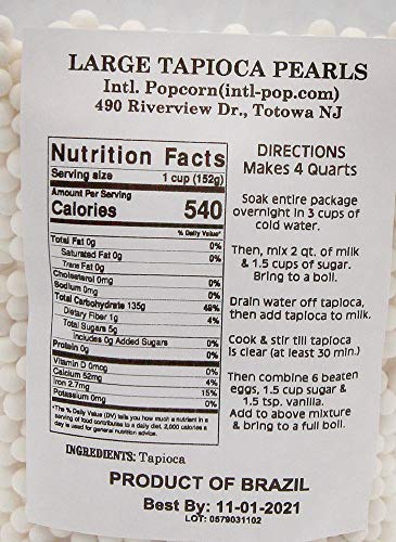 Large Pearl Tapioca • 100% Tapioca • 100% Natural • Make Your own Tapioca Pudding / Boba Bubble Tea • ? Vegan ? Kosher Sourced • Sugar Free • NON-GMO • Gluten-free!