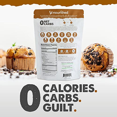 GOLD - Brown Sugar Alternative Substitute 1:1 Sugar Replacement - Monk Fruit Erythritol Sweetener for Low Carb Dieters and Diabetics - No Calorie Sweetener, Non-GMO (1 Pound)