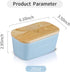 Joyroom Porcelain Large Butter Dish with Lid, Butter Dishes with Covers, Butter keeper, Butter Crock with Wooden Lid for East West Coast Butter, 6 Inch Wide, Letter Collection (Pale Blue)