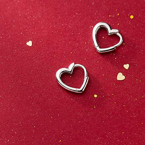 Dainty Love Heart Shaped Small Hoop Sleeper Earrings for Women Teen Girls S925 Sterling Silver 14K Daith Heart Cartilage Tragus Cute Minimalist Hoops Jewelry Gift Friend Bridemaid
