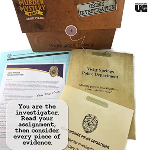 Murder Mystery Party Case Files: Underwood Cellars Unsolved Mystery Detective Game Play Alone, w/ Friends, Family or for Couples Date Night Ages 14+ from University Games , Brown