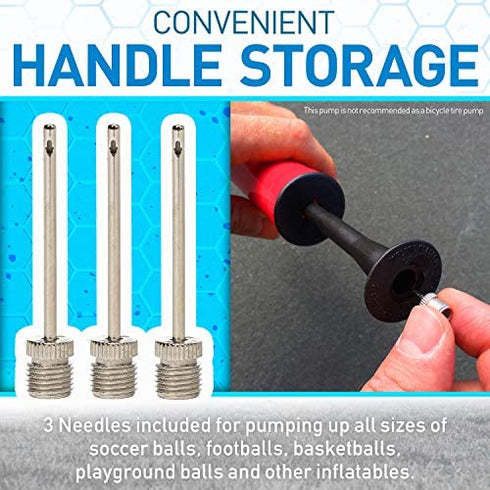 Franklin Sports Ball Pump Kit -7.4" Sports Ball Pump with Needle - Perfect for Basketballs, Soccer Balls and More - Complete Hand Pump Kit with Needles, Flexible Hose, Air Pressure Gauge and Carry Bag
